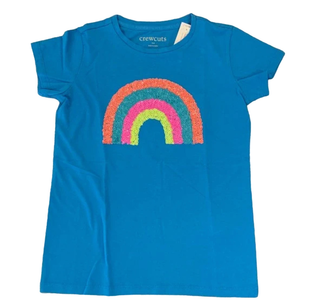 NWT J. Crew Girls' Turquoise Sequin Neon Rainbow Graphic Tee